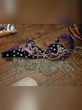 Purple Black Silver Sequin Bra Top Beaded Cabaret Belly Dance Costume Sz Unknown